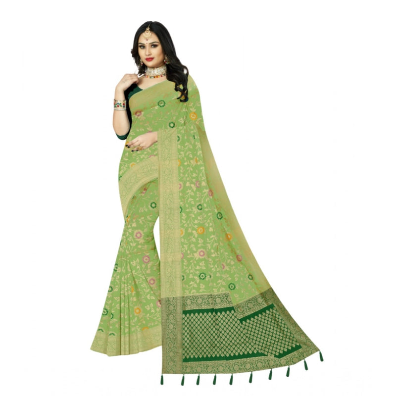 Mayawye Women's Banarasi Printed Saree With Unstitched Blouse 5.5Mtr (Light Green)
