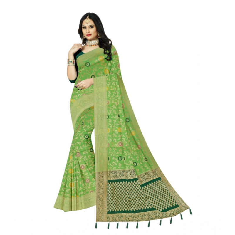 Mayawye Women's Banarasi Printed Saree With Unstitched Blouse 5.5Mtr (Green)