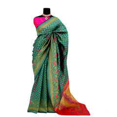 Mayawye Women's Banarasi Printed Saree With Unstitched Blouse 5.5Mtr (Rama)