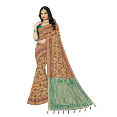 Mayawye Women's Banarasi Printed Saree With Unstitched Blouse 5.5Mtr (Purple)