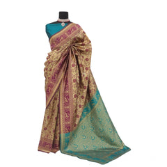 Mayawye Women's Banarasi Printed Saree With Unstitched Blouse 5.5Mtr (Purple)