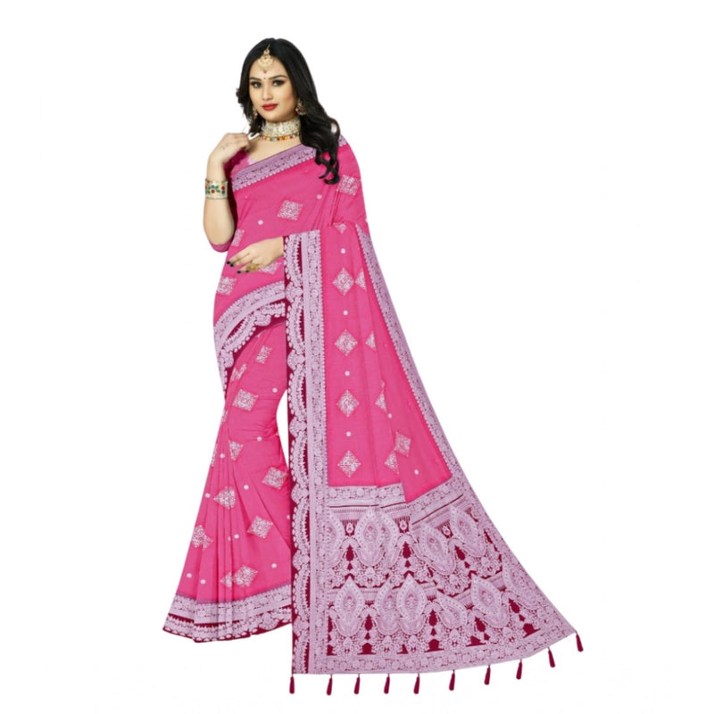 Mayawye Women's Cotton Printed Saree With Unstitched Blouse 5.5Mtr (Pink)