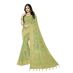 Mayawye Women's Banarasi Printed Saree With Unstitched Blouse 5.5Mtr (Green)