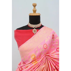 Mayawye Women's Banarasi Printed Saree With Unstitched Blouse 5.5Mtr (Pink)