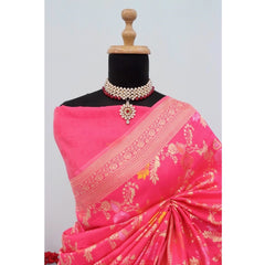 Mayawye Women's Banarasi Printed Saree With Unstitched Blouse 5.5Mtr (Rani)