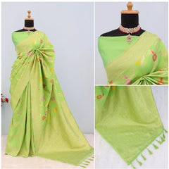 Mayawye Women's Banarasi Printed Saree With Unstitched Blouse 5.5Mtr (Green)