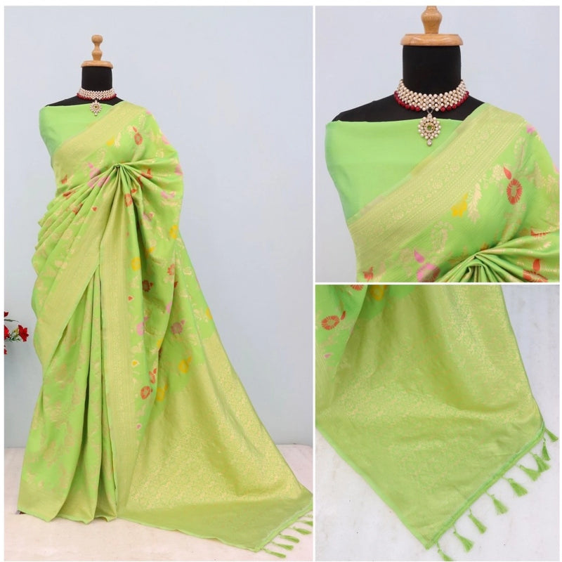 Mayawye Women's Banarasi Printed Saree With Unstitched Blouse 5.5Mtr (Green)