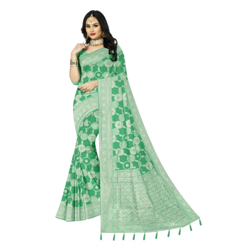 Mayawye Women's Cotton Printed Saree With Unstitched Blouse 5.5Mtr (Rama)