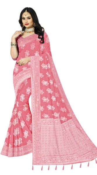 Mayawye Women's Cotton Printed Saree With Unstitched Blouse 5.5Mtr (Peach)