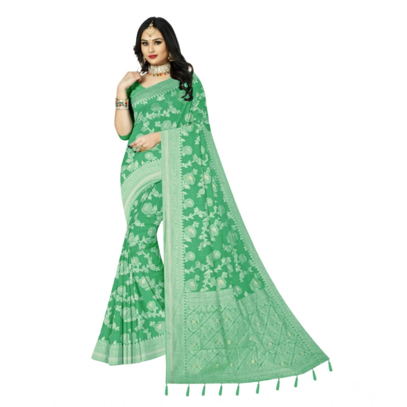 Mayawye Women's Cotton Printed Saree With Unstitched Blouse 5.5Mtr (Rama)