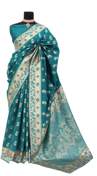 Mayawye Women's Satin Printed Saree With Unstitched Blouse 5.5Mtr (Rama)