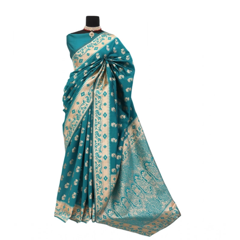 Mayawye Women's Satin Printed Saree With Unstitched Blouse 5.5Mtr (Rama)