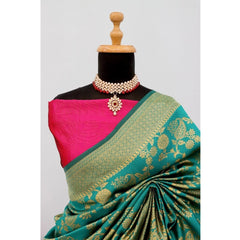 Mayawye Women's Banarasi Printed Saree With Unstitched Blouse 5.5Mtr (Rama)