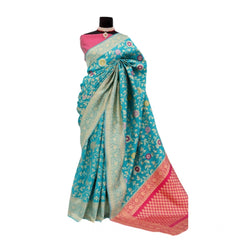 Mayawye Women's Banarasi Printed Saree With Unstitched Blouse 5.5Mtr (Rama)