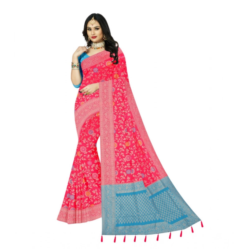 Mayawye Women's Banarasi Printed Saree With Unstitched Blouse 5.5Mtr (Rani)