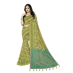 Mayawye Women's Banarasi Printed Saree With Unstitched Blouse 5.5Mtr (Green)