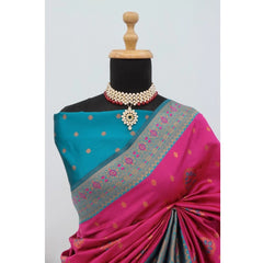 Mayawye Women's Banarasi Printed Saree With Unstitched Blouse 5.5Mtr (Rani)