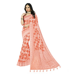Mayawye Women's Cotton Printed Saree With Unstitched Blouse 5.5Mtr (Orange)
