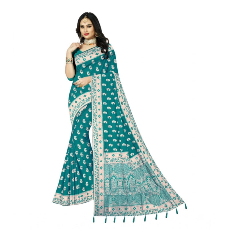 Mayawye Women's Satin Printed Saree With Unstitched Blouse 5.5Mtr (Rama)