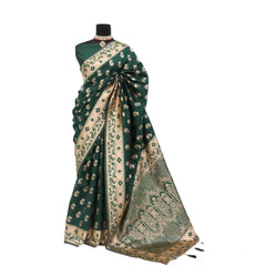 Mayawye Women's Satin Printed Saree With Unstitched Blouse 5.5Mtr (Green)
