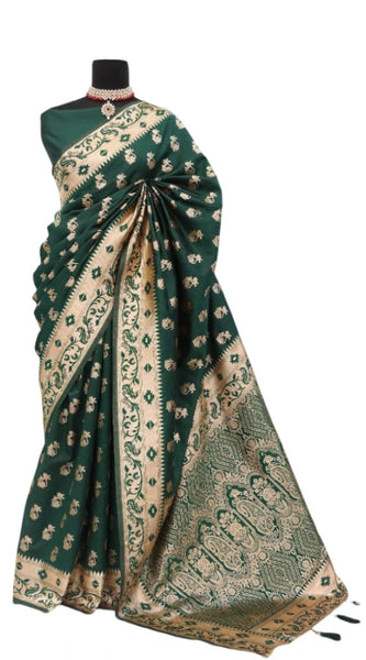 Mayawye Women's Satin Printed Saree With Unstitched Blouse 5.5Mtr (Green)