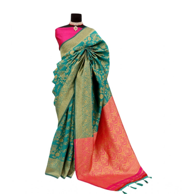 Mayawye Women's Banarasi Printed Saree With Unstitched Blouse 5.5Mtr (Rama)