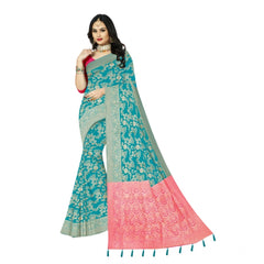 Mayawye Women's Banarasi Printed Saree With Unstitched Blouse 5.5Mtr (Rama)
