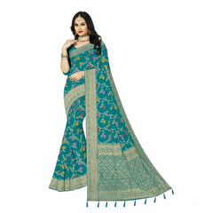 Mayawye Women's Banarasi Printed Saree With Unstitched Blouse 5.5Mtr (Rama)
