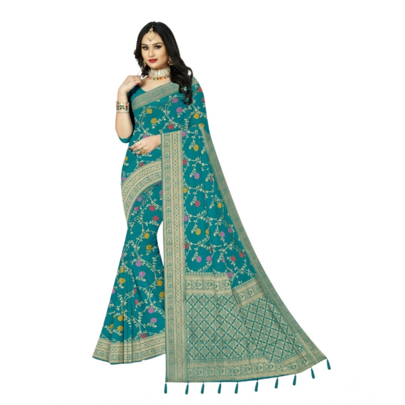 Mayawye Women's Banarasi Printed Saree With Unstitched Blouse 5.5Mtr (Rama)