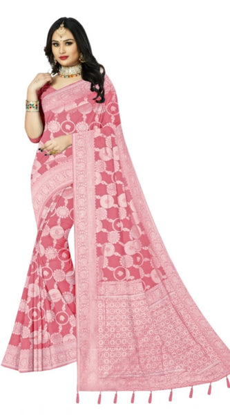 Mayawye Women's Cotton Printed Saree With Unstitched Blouse 5.5Mtr (Peach)