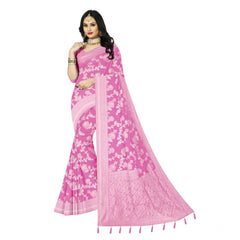 Mayawye Women's Cotton Printed Saree With Unstitched Blouse 5.5Mtr (Pink)