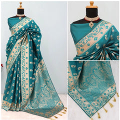 Mayawye Women's Satin Printed Saree With Unstitched Blouse 5.5Mtr (Rama)