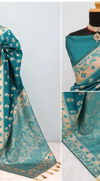 Mayawye Women's Satin Printed Saree With Unstitched Blouse 5.5Mtr (Rama)
