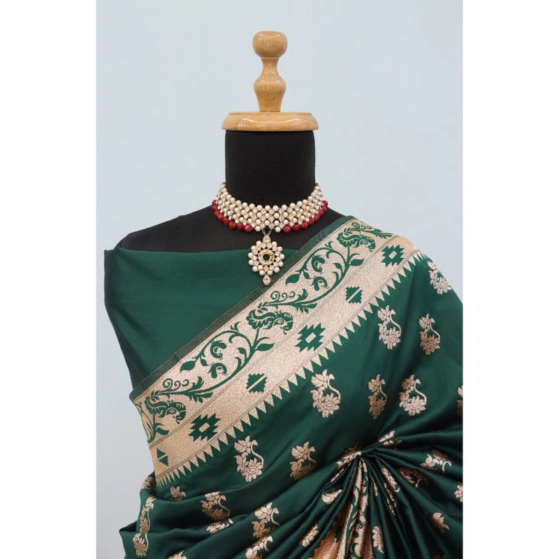 Mayawye Women's Satin Printed Saree With Unstitched Blouse 5.5Mtr (Green)