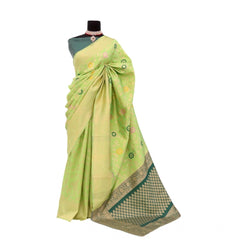 Mayawye Women's Banarasi Printed Saree With Unstitched Blouse 5.5Mtr (Green)