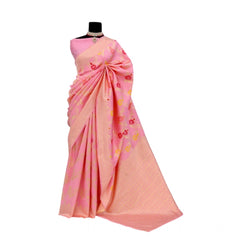 Mayawye Women's Banarasi Printed Saree With Unstitched Blouse 5.5Mtr (Pink)