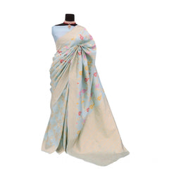 Mayawye Women's Banarasi Printed Saree With Unstitched Blouse 5.5Mtr (Firozi)