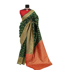 Mayawye Women's Banarasi Printed Saree With Unstitched Blouse 5.5Mtr (Green)