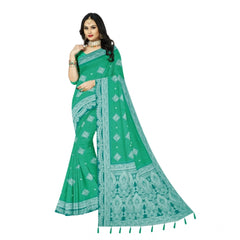 Mayawye Women's Cotton Printed Saree With Unstitched Blouse 5.5Mtr (Rama)