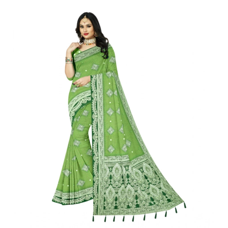 Mayawye Women's Cotton Printed Saree With Unstitched Blouse 5.5Mtr (Green)