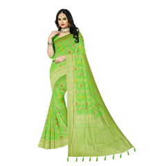 Mayawye Women's Banarasi Printed Saree With Unstitched Blouse 5.5Mtr (Green)