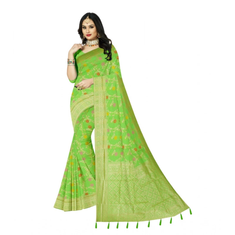 Mayawye Women's Banarasi Printed Saree With Unstitched Blouse 5.5Mtr (Green)