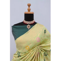 Mayawye Women's Banarasi Printed Saree With Unstitched Blouse 5.5Mtr (Light Green)