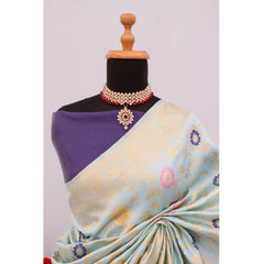 Mayawye Women's Banarasi Printed Saree With Unstitched Blouse 5.5Mtr (Firozi)