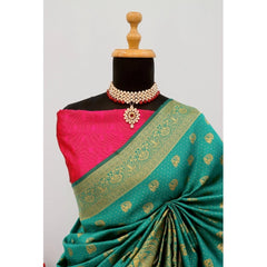 Mayawye Women's Banarasi Printed Saree With Unstitched Blouse 5.5Mtr (Rama)