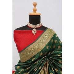 Mayawye Women's Banarasi Printed Saree With Unstitched Blouse 5.5Mtr (Green)