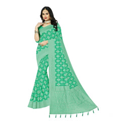Mayawye Women's Cotton Printed Saree With Unstitched Blouse 5.5Mtr (Rama)