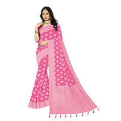 Mayawye Women's Cotton Printed Saree With Unstitched Blouse 5.5Mtr (Pink)