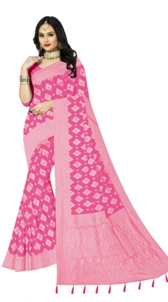 Mayawye Women's Cotton Printed Saree With Unstitched Blouse 5.5Mtr (Pink)