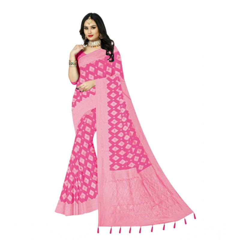 Mayawye Women's Cotton Printed Saree With Unstitched Blouse 5.5Mtr (Pink)